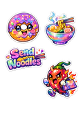 Kawaii Foodie & Send Noodles Sticker Sheet - 4-Piece Pun Set