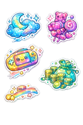 Chibi Treasure & Cosmic Dreams Sticker Sheet - 5-Piece Gaming Set