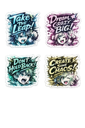 Ignite Your Drive Sticker Sheet - 4-Piece Prismatic Anime Set
