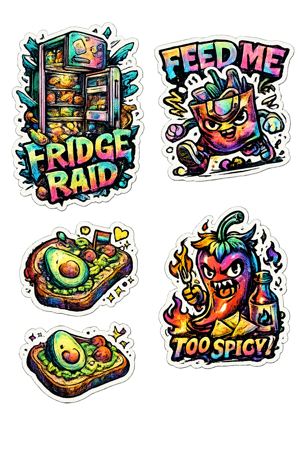 "Midnight Snackers: Iridescent Street-Art Foodie Pack"