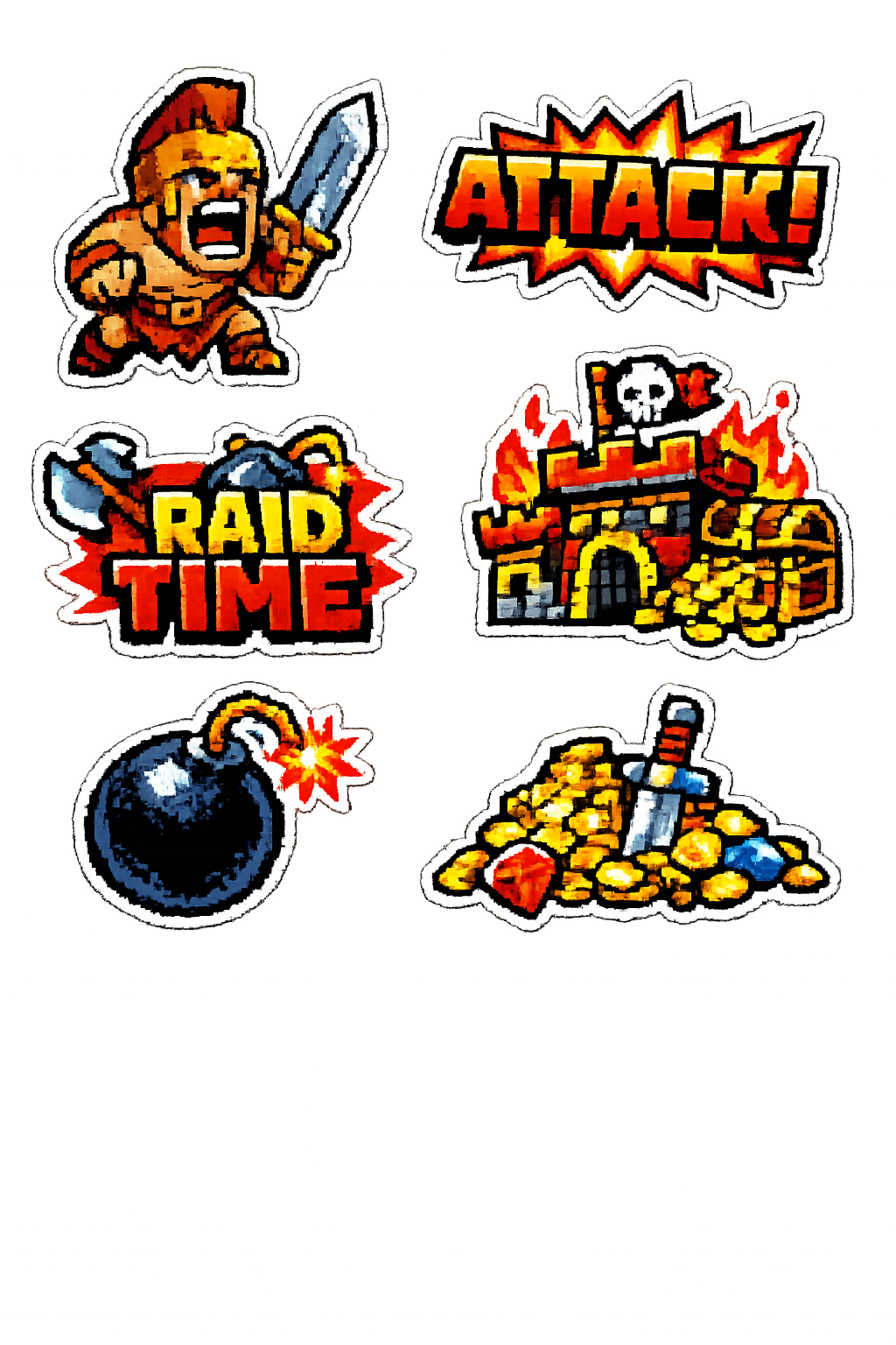 Pixel Battle Warriors Sticker Pack – 6-Piece Fantasy Raid Set