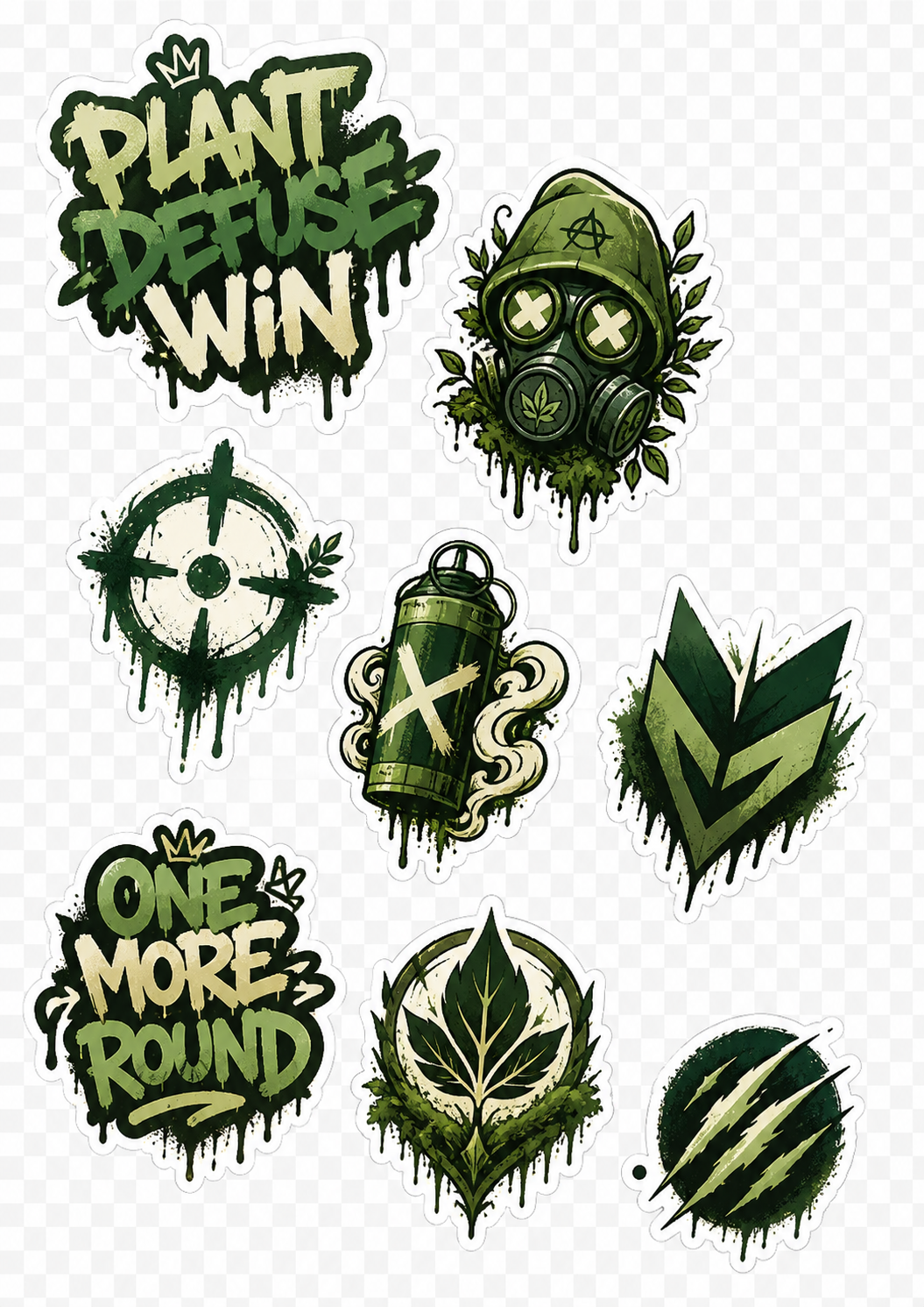 Tactical Ops Gaming Sticker Sheet – Green Graffiti Drip Style