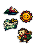 Nature Adventure Sticker Pack 4pc | Mountain Sun Hedgehog Planet Earth Stickers | Laptop Decals | Outdoor Hiking Gifts | Waterproof Vinyl