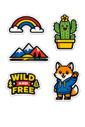 Cute Sticker Pack Set of 5 | Rainbow Cactus Fox Mountain Wild and Free Vinyl Stickers | Laptop Water Bottle Decal Bundle Nature Adventure