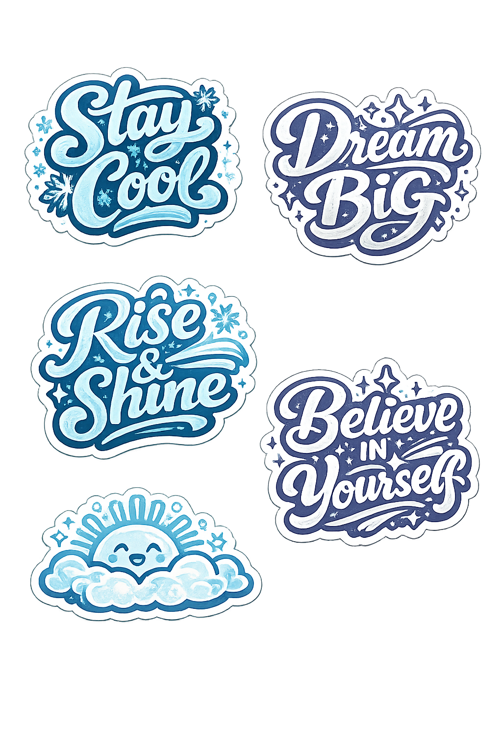 Motivational Sticker Pack Set of 5 | Blue Aesthetic Inspirational Stickers | Stay Cool Dream Big Believe in Yourself | Laptop Water Bottle