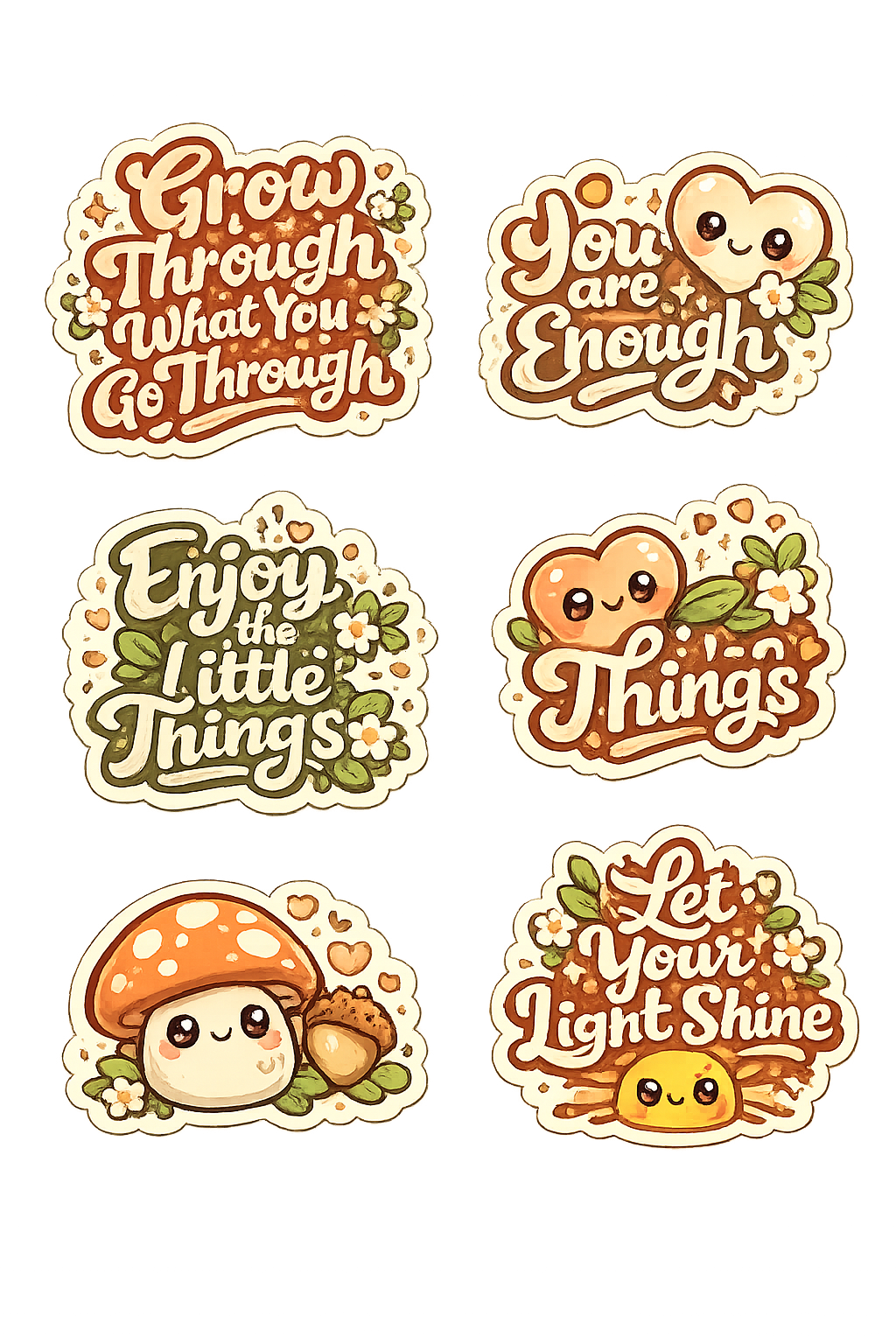 Cottagecore Motivational Sticker Pack | Cute Mushroom Positive Affirmation Stickers | Kawaii Nature Vinyl Sticker Set | Mental Health Gift
