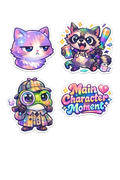 Chaotic Vibe Check Sticker Sheet - Raccoon, Cat & Detective Turtle Set