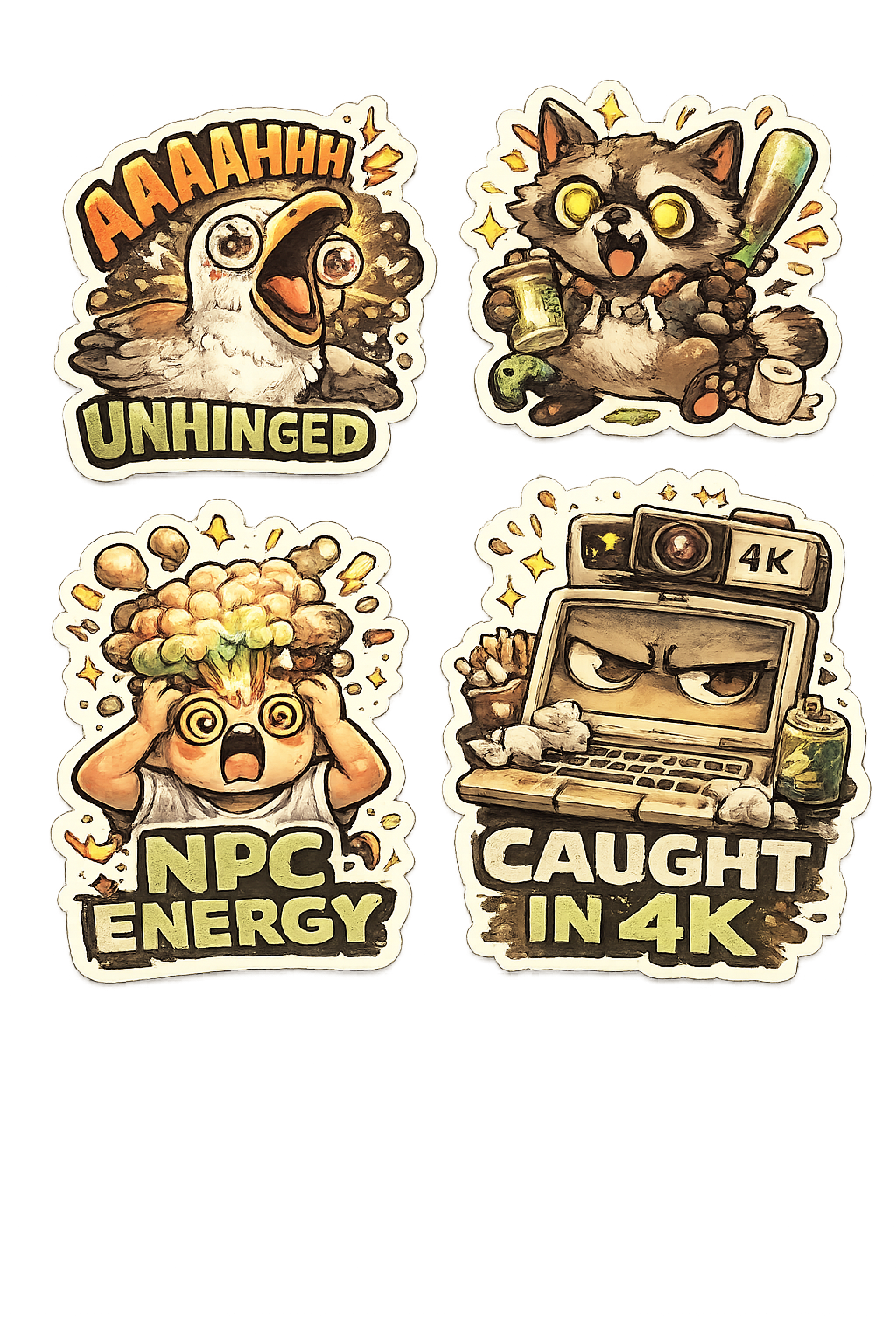 Chaos & Meme Culture Sticker Sheet - Gritty Internet Reality Set