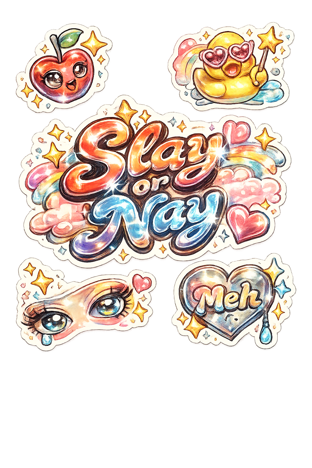 Slay Aesthetic Sticker Sheet - Sparkly Y2K Vibe Collection
