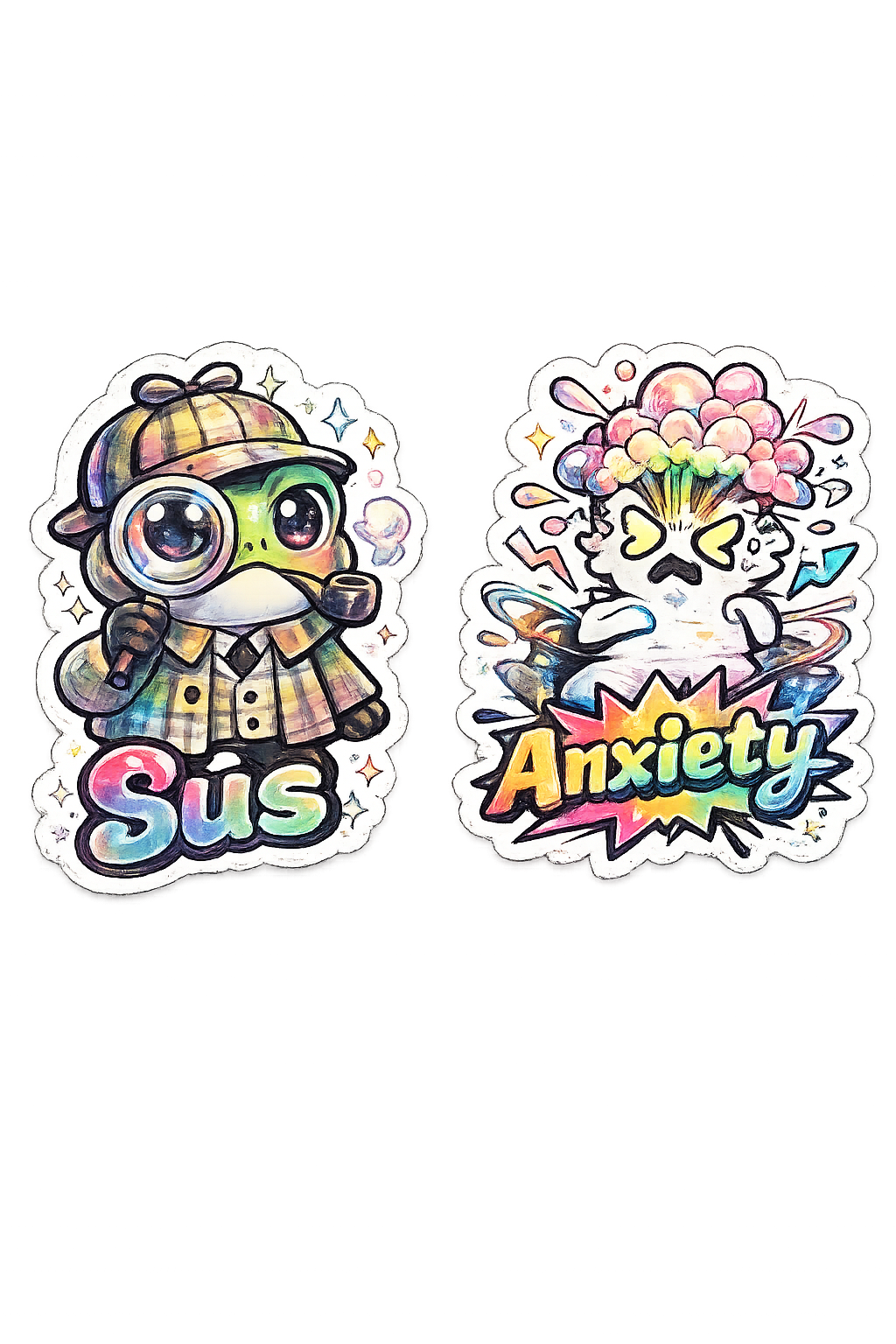 Mystery & Anxiety Sticker Set - Sherlock "Sus" & Exploding Brain Decals