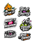 Action & Hustle Sticker Sheet - 6-Piece Motivational Graffiti Set