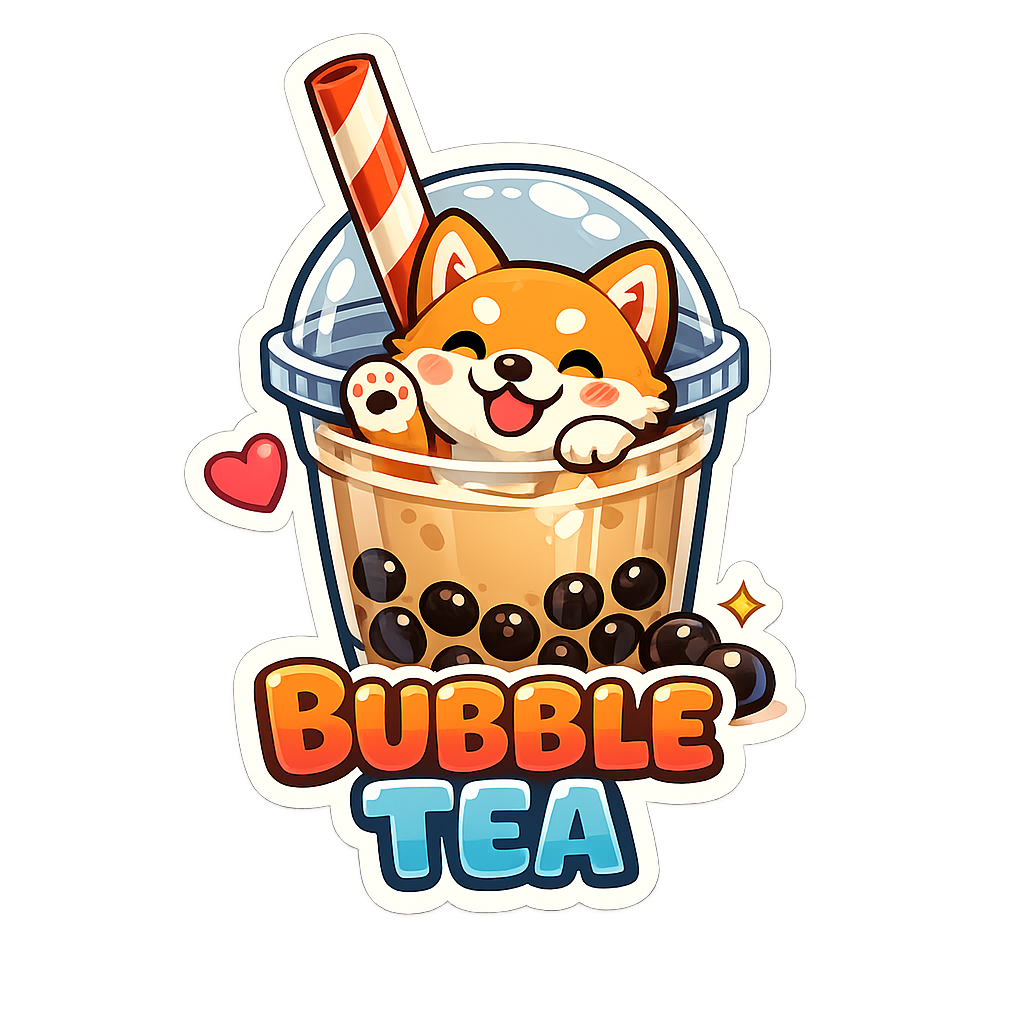 Kawaii Shiba Bubble Tea Sticker - Corgi Boba Aesthetic Decal
