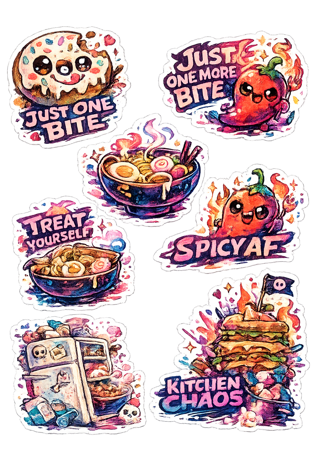 Midnight Munchies: Kawaii Gourmet Sticker Sheet
