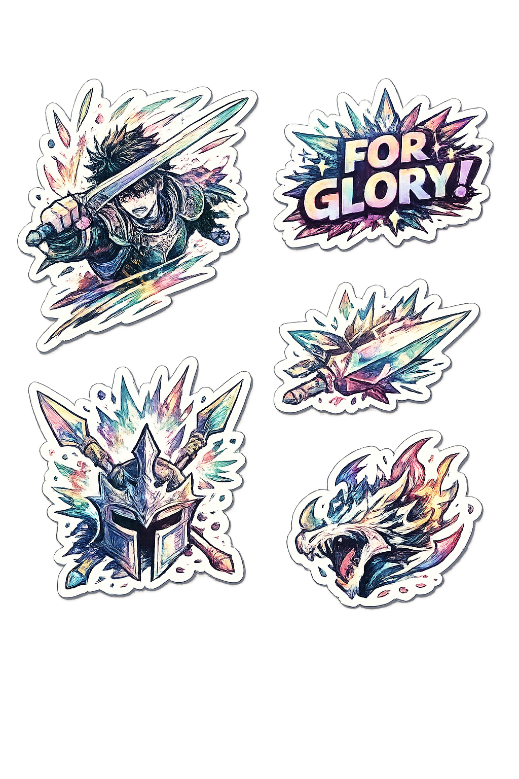 Crystal Knight & Eternal Glory Sticker Sheet - 5-Piece Fantasy Set