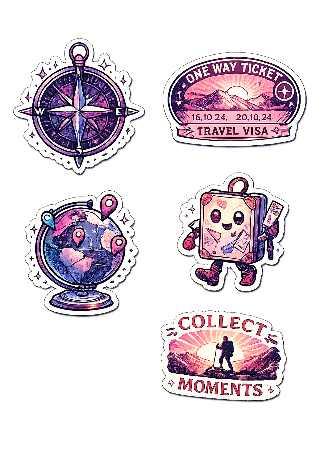 Global Nomad Travel Sticker Sheet - 5-Piece Wanderlust Set