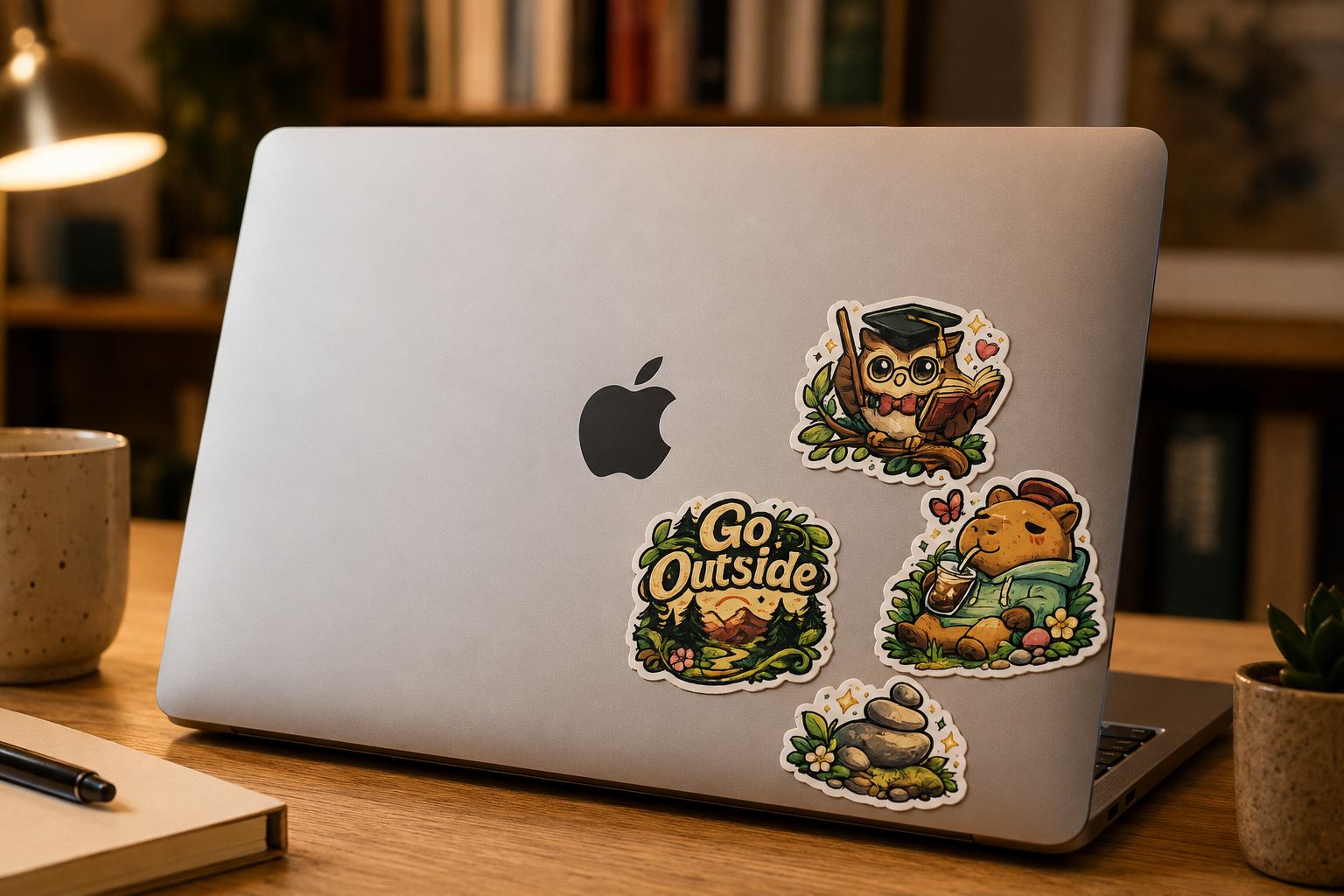 Cute Capybara Sticker Sheet | Go Outside Nature Stickers | Owl Reading Sticker | Kawaii Animal Stickers | Cottagecore Waterproof Sticker Pack