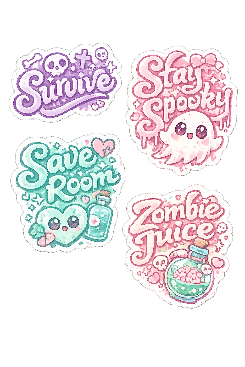 Kawaii Pastel Goth Survival Sticker Sheet