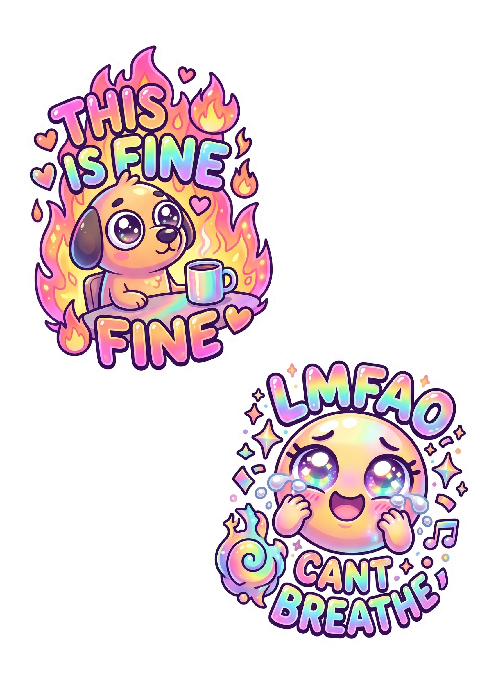 Everything is Fine Vinyl Sticker - Chaos Dog & Laughter Set