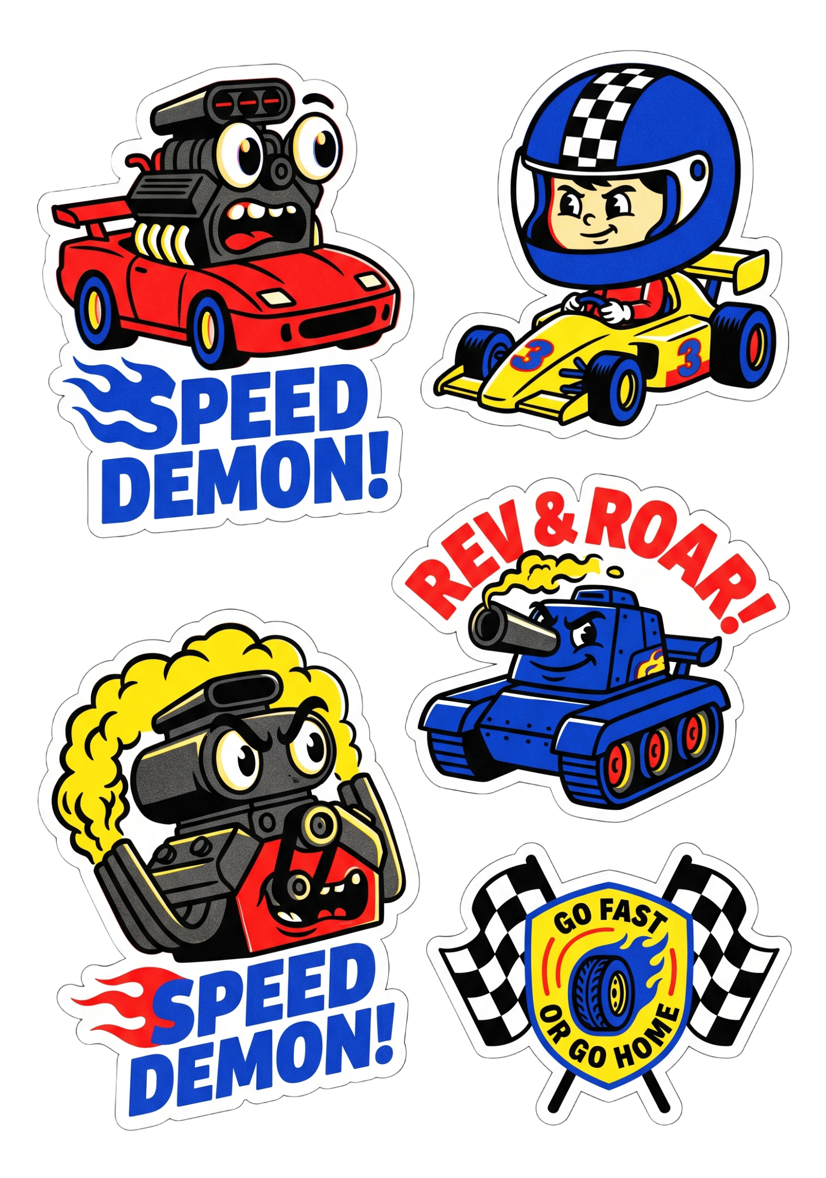Speed Demon: Playful Racing Toon Sticker Sheet