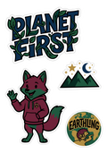 Eco Sticker Pack 4-Pack | Planet First Fox Earthling Mountains Vinyl Stickers | Nature Lover Gift | Laptop Water Bottle Decal Set