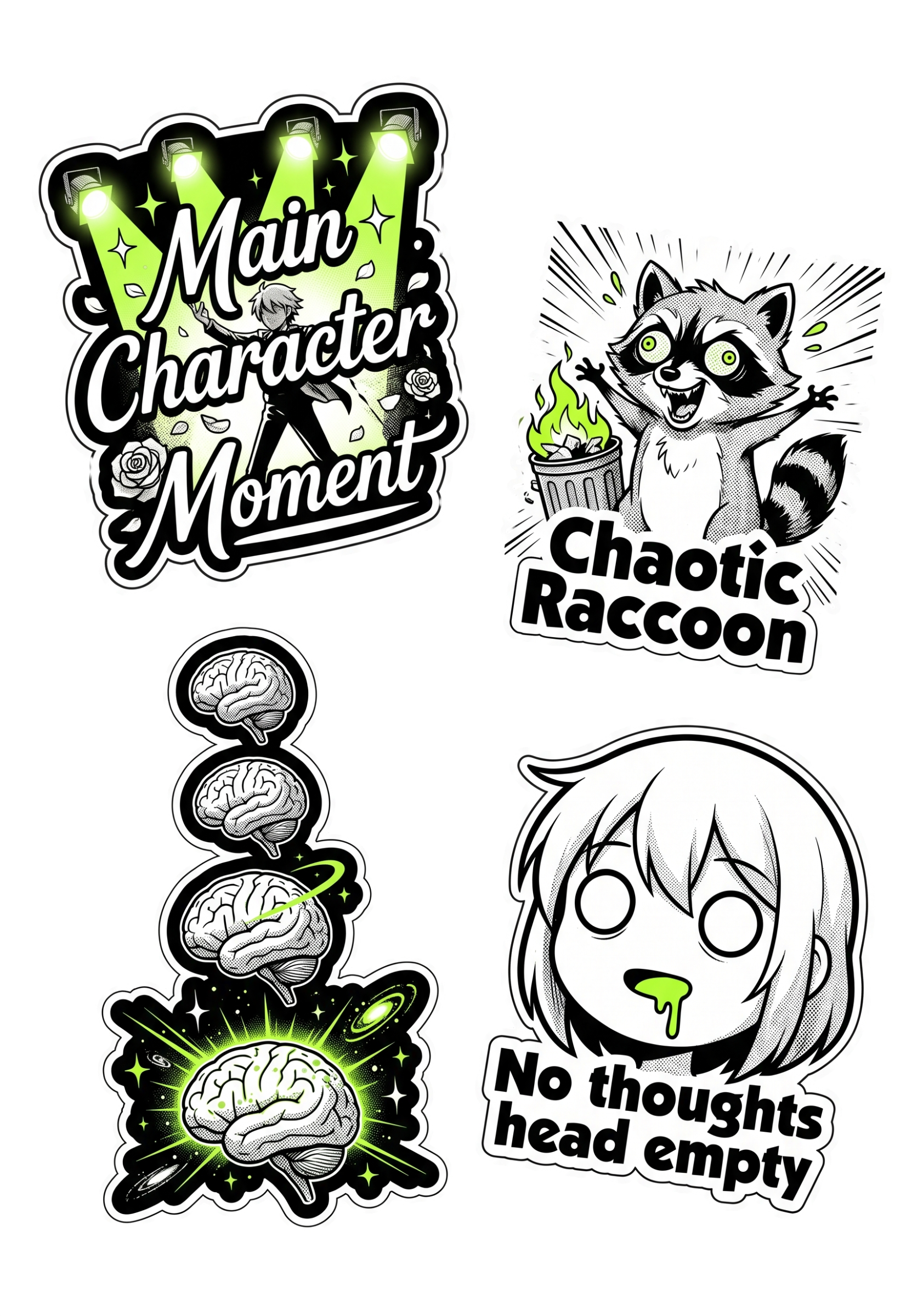 Main Character Moment Sticker Sheet - Green & Black Gamer Aesthetic