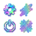 Retro-Futuristic Holographic Tech Sticker Pack
