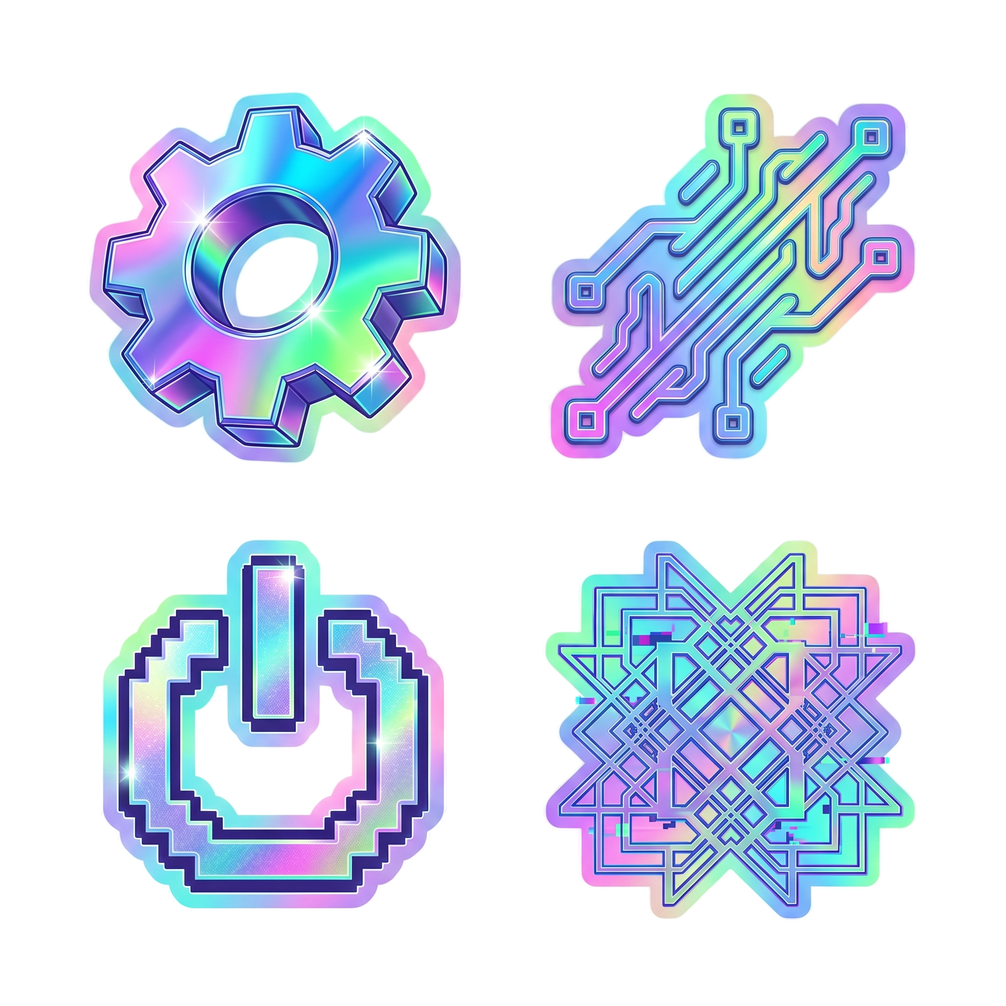 Retro-Futuristic Holographic Tech Sticker Pack