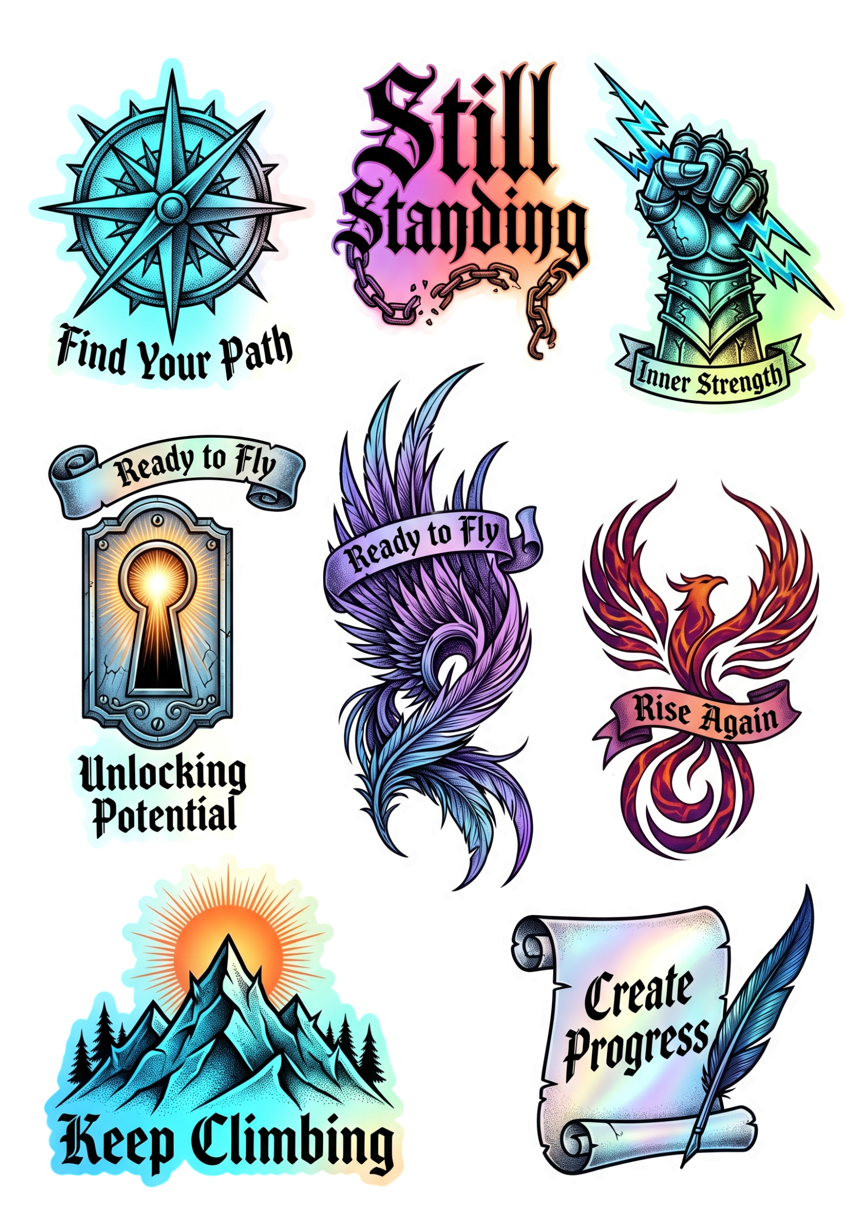 Inner Strength Tattoo-Style Sticker Sheet - 8-Piece Motivational Set