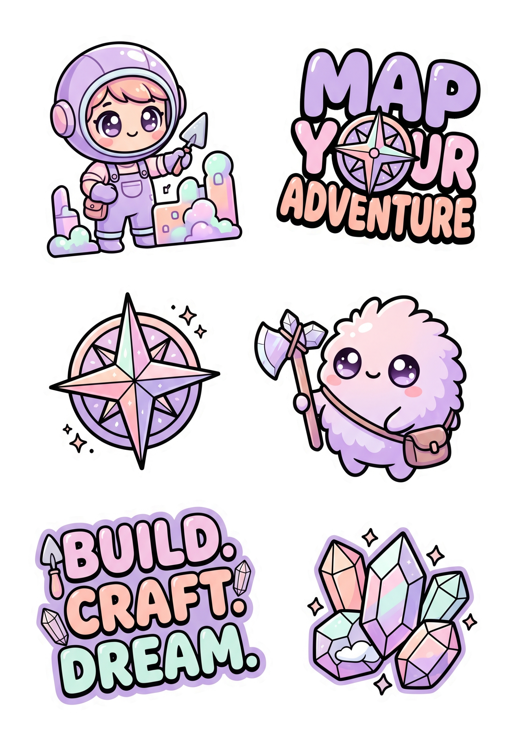 Kawaii Minecraft Sticker Pack | Cute Gaming Stickers | Pastel Adventure Sticker Sheet | Build Craft Dream | Map Your Adventure Gift