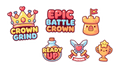 Gaming Sticker Pack Set of 6 | Crown Grind Epic Battle Kawaii Game Stickers | Waterproof Vinyl Decals for Laptop Water Bottle