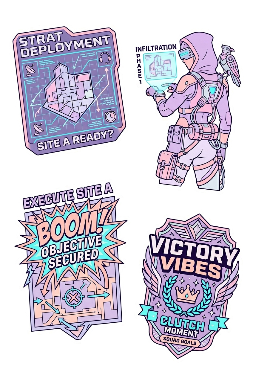 Tactical Squad Ops Pastel Gaming Sticker Sheet 4-Pack
