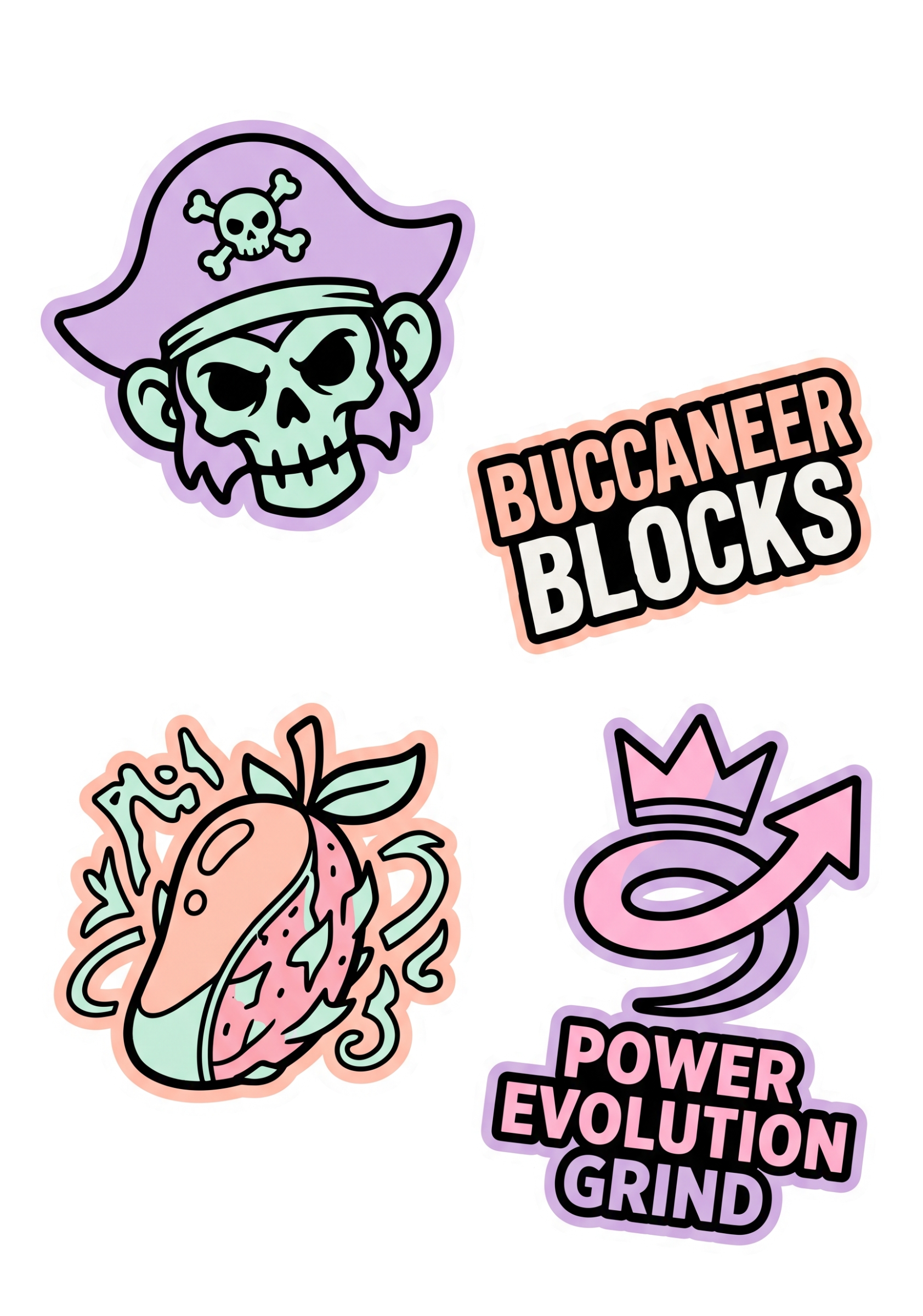 Pirate Skull Sticker Pack | Buccaneer Blocks Power Evolution Grind Pastel Goth Aesthetic Vinyl Stickers Set of 4