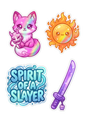 Slayer Spirit & Oni Fox Sticker Sheet - 4-Piece Aesthetic Set