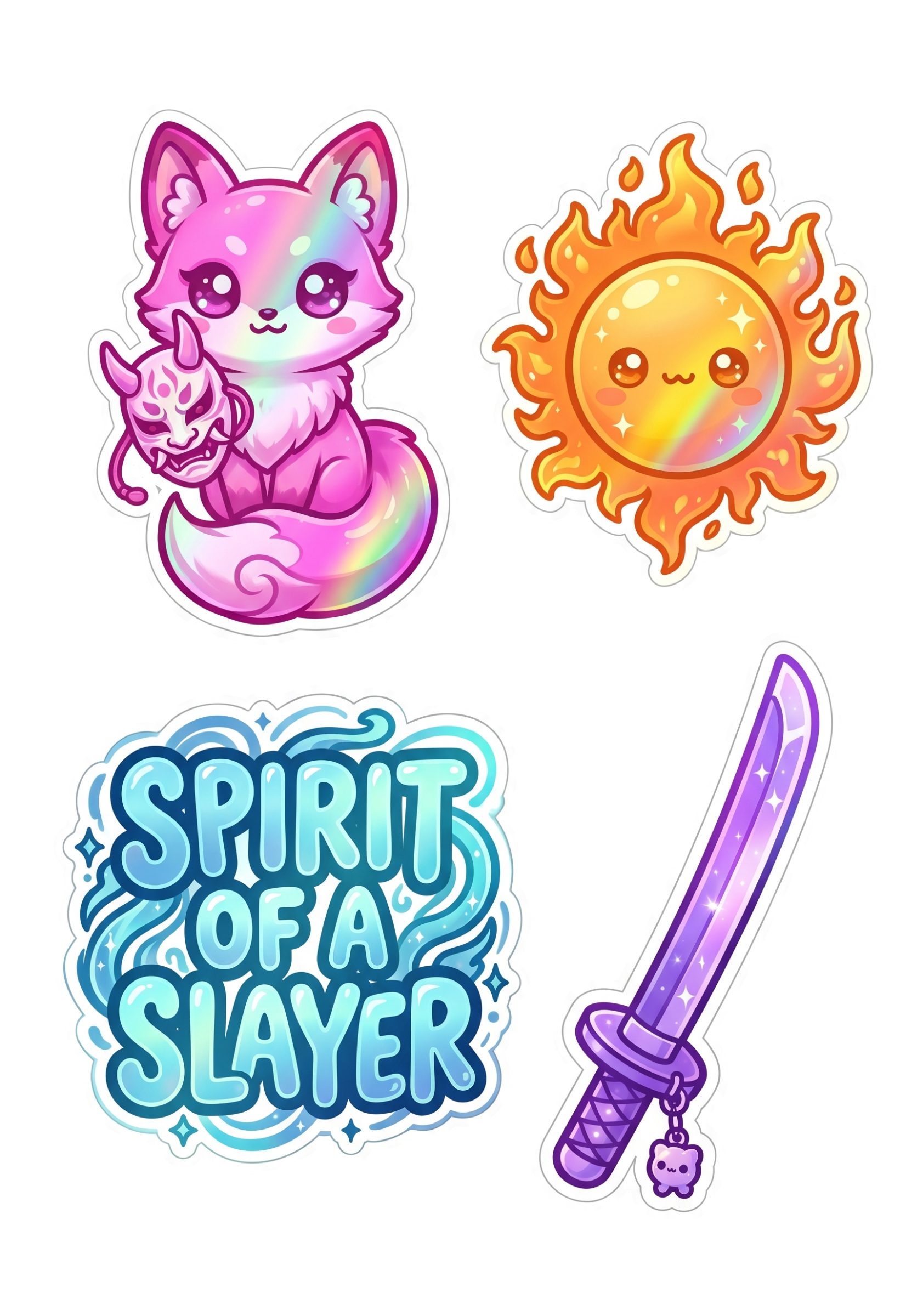 Slayer Spirit & Oni Fox Sticker Sheet - 4-Piece Aesthetic Set