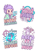 Tactical FPS Gamer Chibi Sticker Sheet | Pastel Kawaii Style