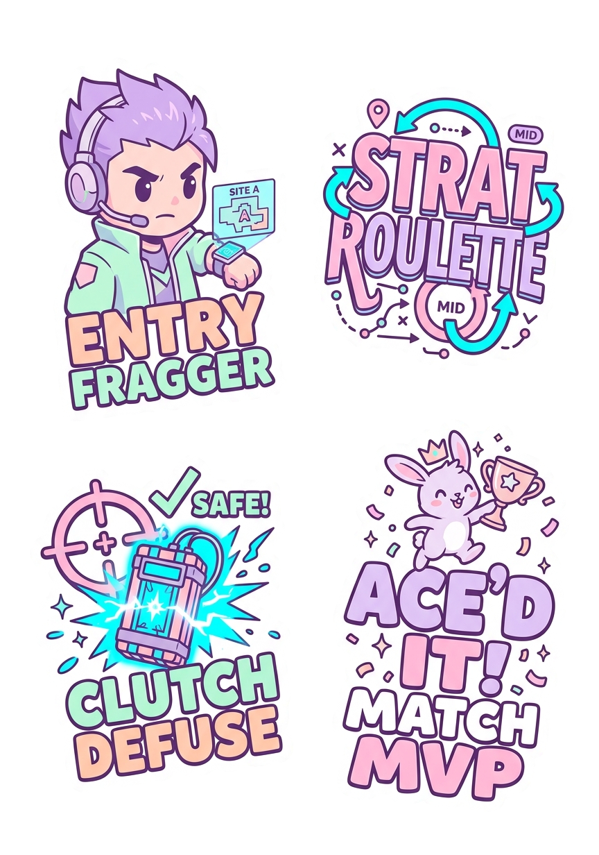 Tactical FPS Gamer Chibi Sticker Sheet | Pastel Kawaii Style