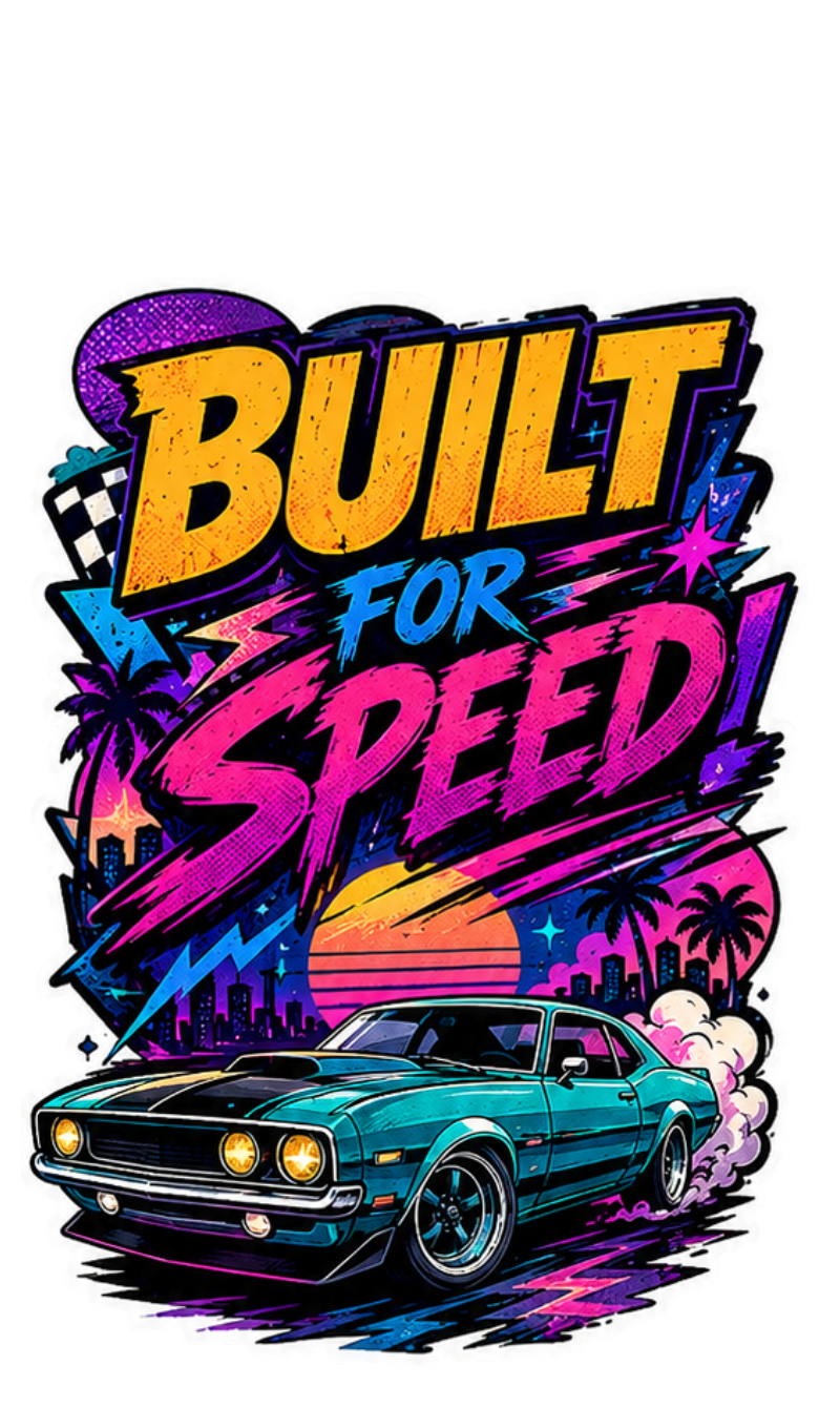 "Built For Speed" Retro Muscle Car Sticker