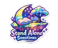 Solitary Reader Fantasy Sticker - Whimsical Moon & Island