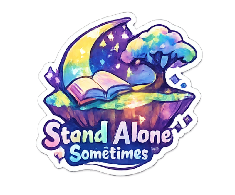 Solitary Reader Fantasy Sticker - Whimsical Moon & Island