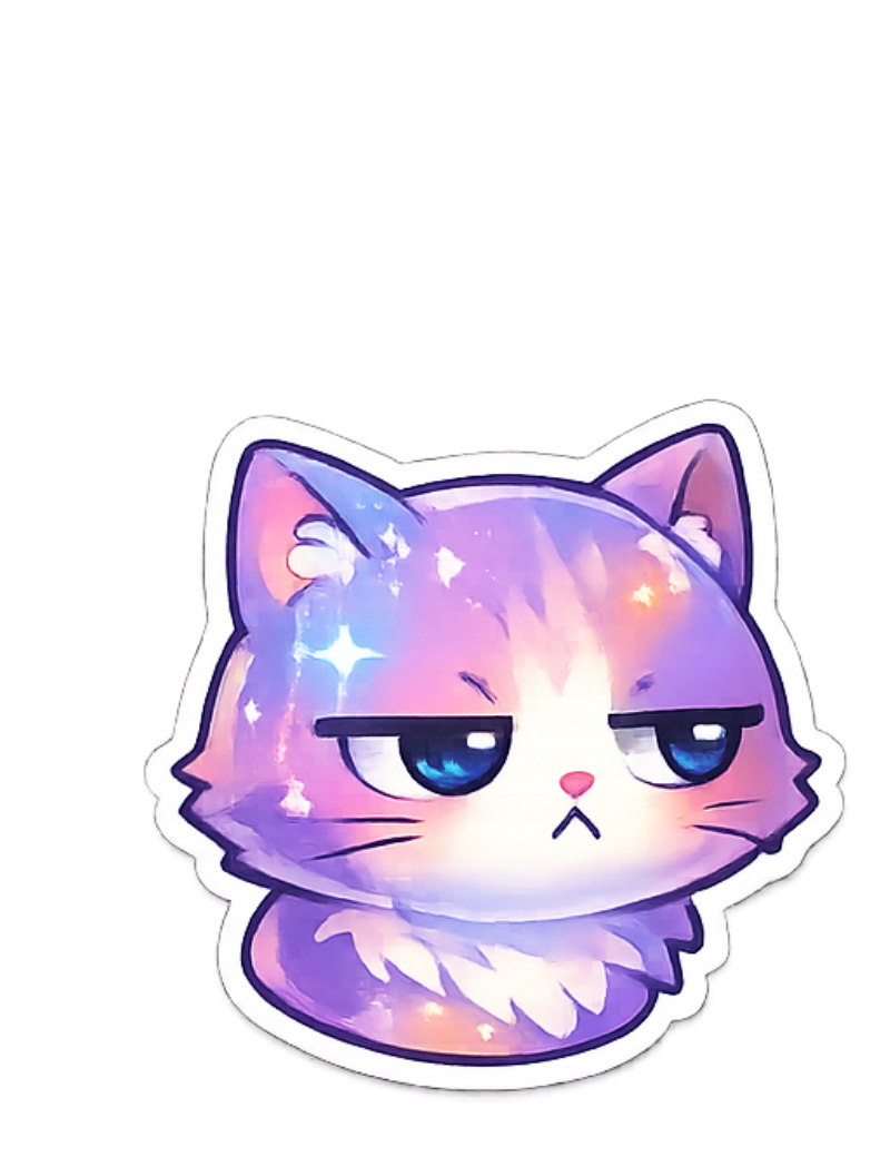 Legal Title: Grumpy Galaxy Kitten Sticker - Sparkly Cosmic Cat Decal