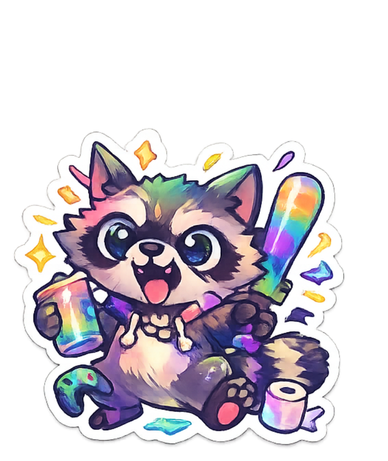 Chaotic Raccoon Vinyl Sticker - Trash Panda Energy Decal