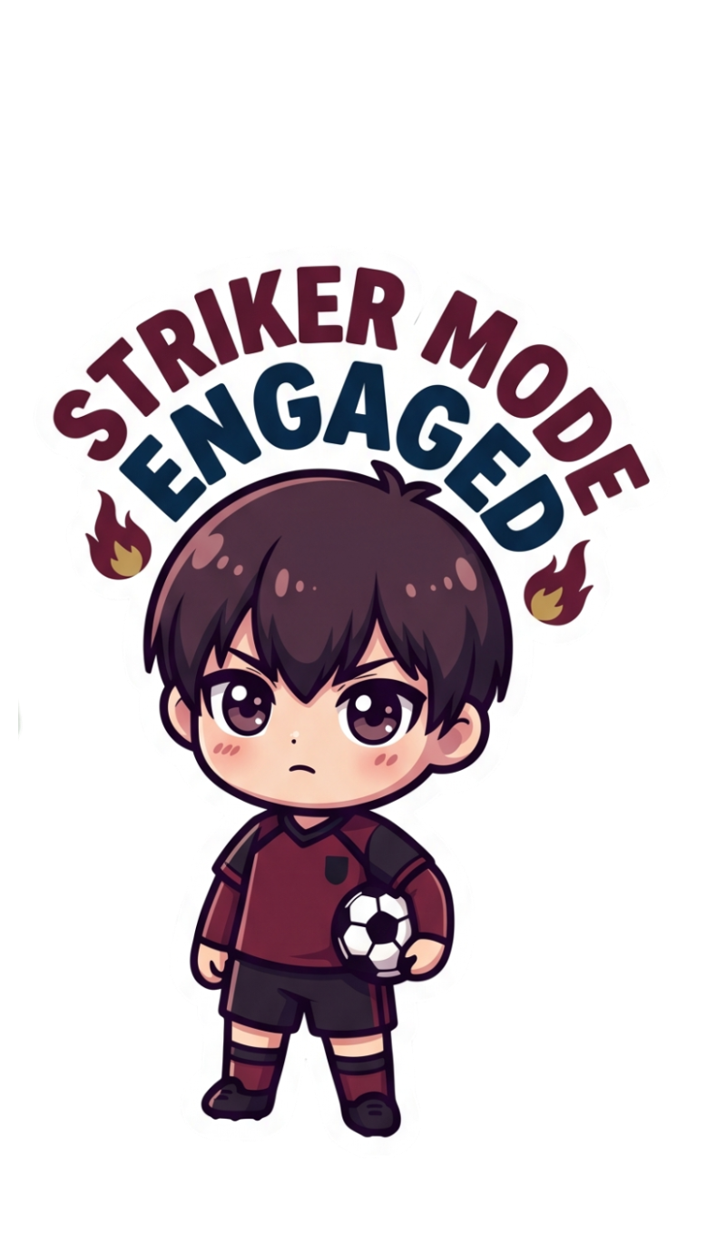 Striker Mode Engaged Anime Sticker - Chibi Soccer Boy Decal
