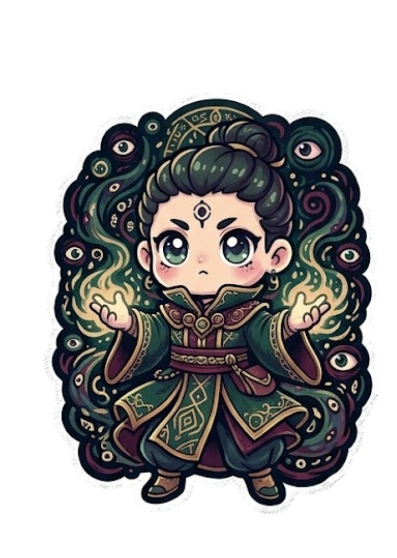Mystic Sage Chibi Fantasy Sticker - Ethereal Mage Art Decal