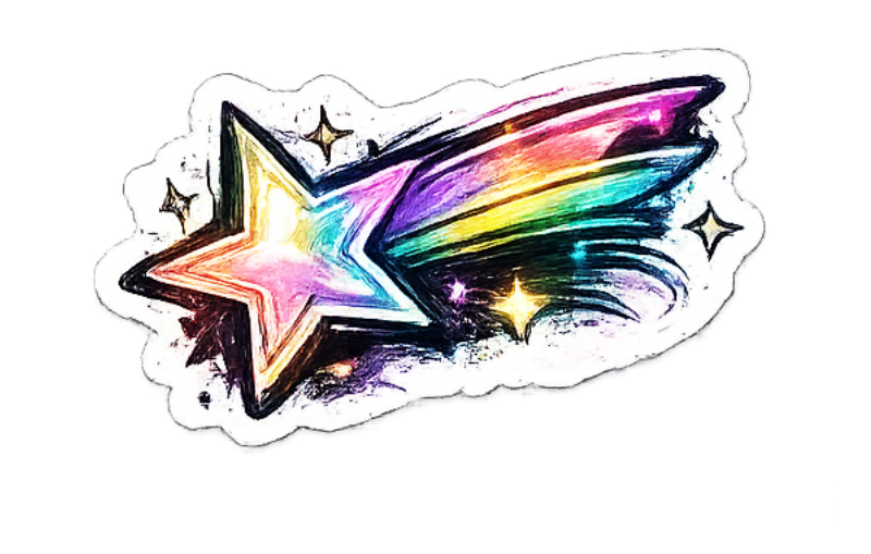 Prismatic Shooting Star Sticker - Sketched Celestial Decal