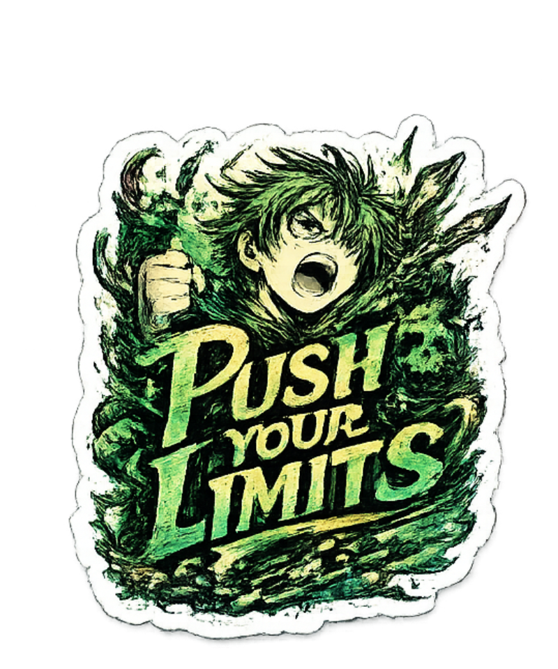 Push Your Limits Anime Sticker - Green Energy Warrior Decal